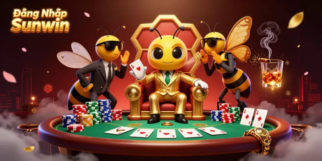 Engage in Đăng Nhập Sunwin with a vibrant 3D gambling scene featuring characters and poker elements.