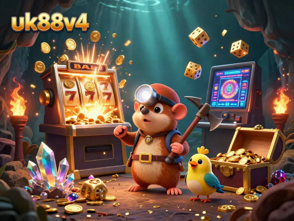 Join the exciting adventure with uk88v4 as the treasure hunter mole finds riches in a vibrant casino scene.