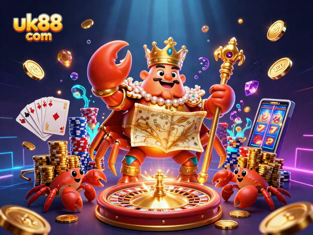 Spin to win at uk88 com with the golden crab emperor leading the gambling adventure.