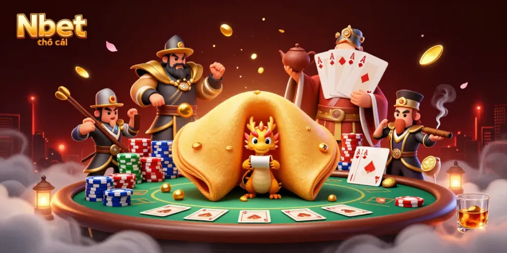 Nbet nhà cái showcases a vibrant casino scene with animated characters and dynamic gaming elements.
