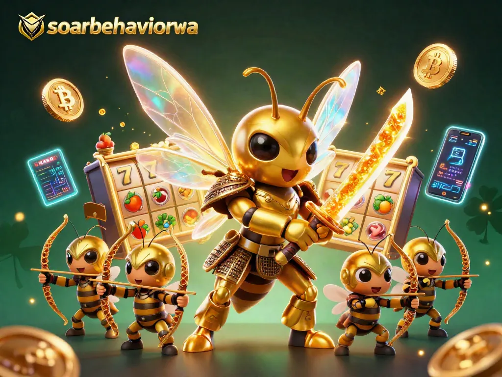 Join the fun with soarbehaviorwa in a vibrant slot game scene featuring a giant golden hornet and dynamic symbols.