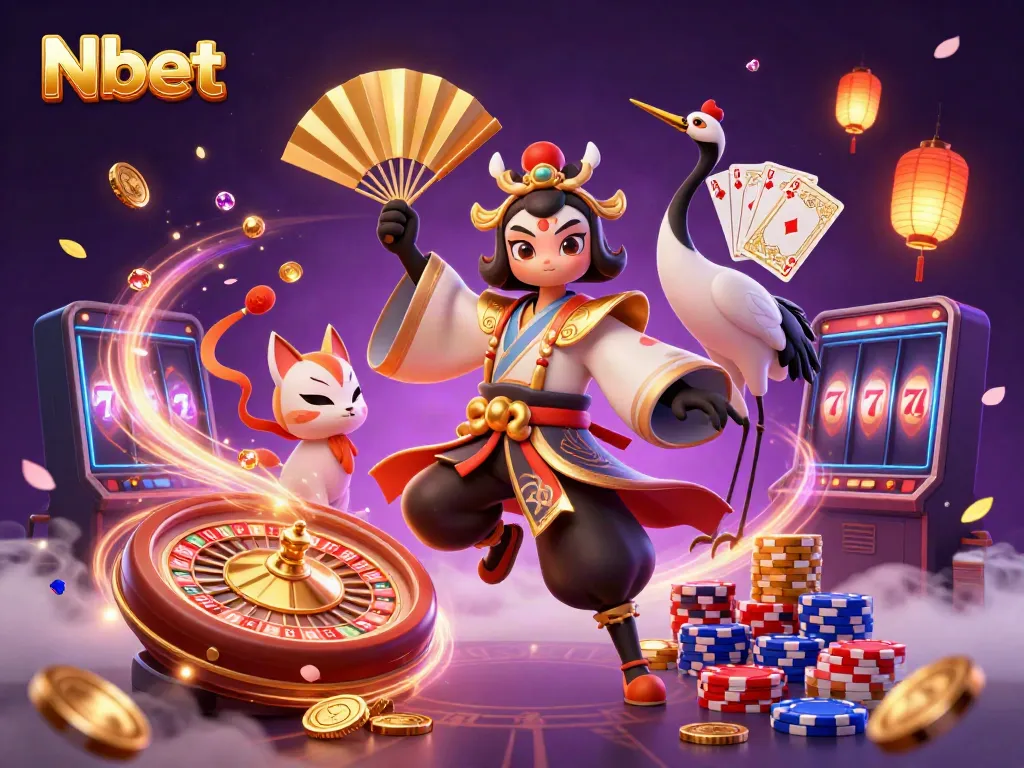 Nbet powers your luck with a vibrant casino illustration featuring kabuki warrior and gold coins.