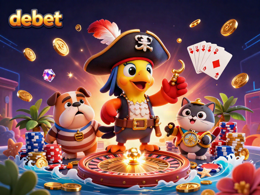 Immerse in debet's vibrant casino world with a dynamic pirate scene filled with gold and excitement.