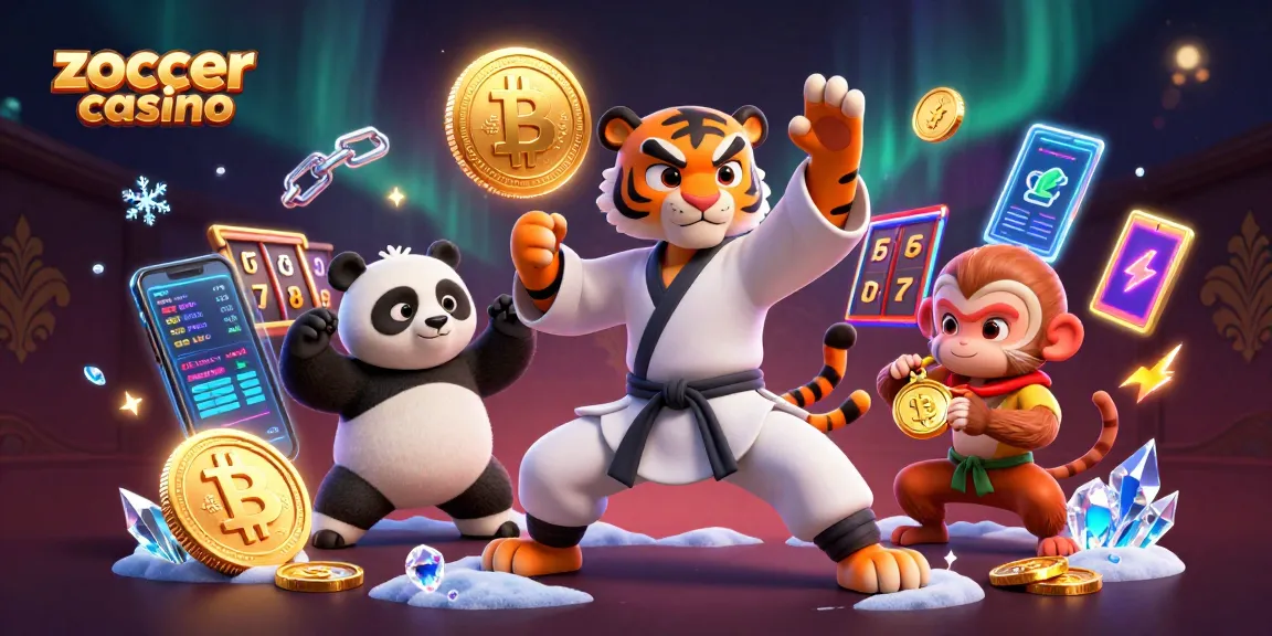 Experience the thrill of zoccer casino with a kung fu master amidst vibrant game elements.